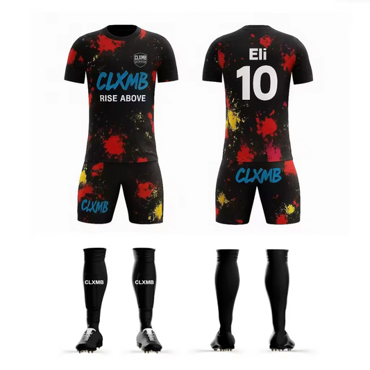 CLXMB “Rise Above” Black Paint-Splash Football Kit